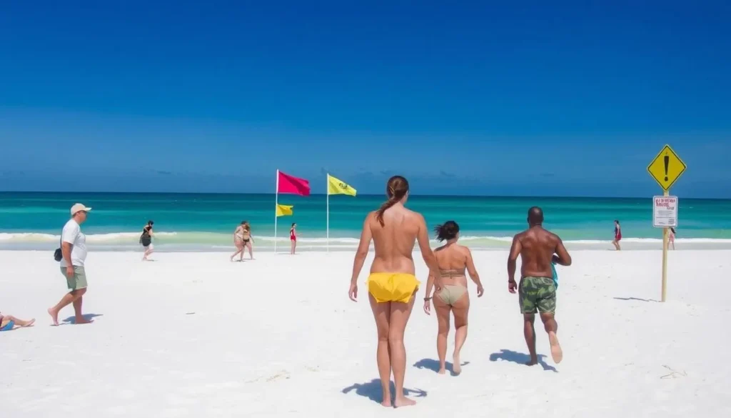 Beach safety flag system at Perdido Key State Park Beach safety flag system at Perdido Key State Park