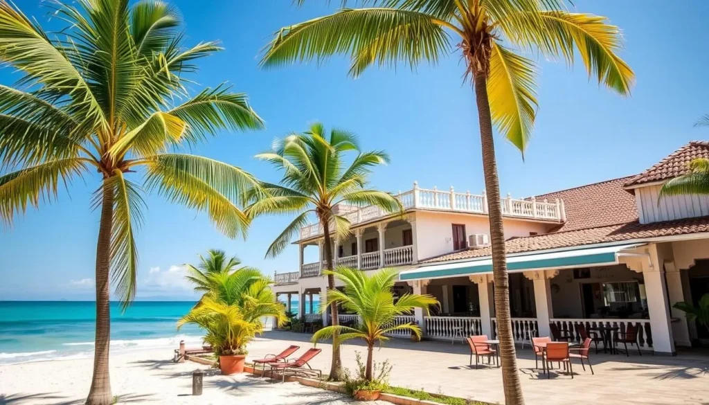 Beachfront accommodation at Playas del Este with palm trees and ocean view