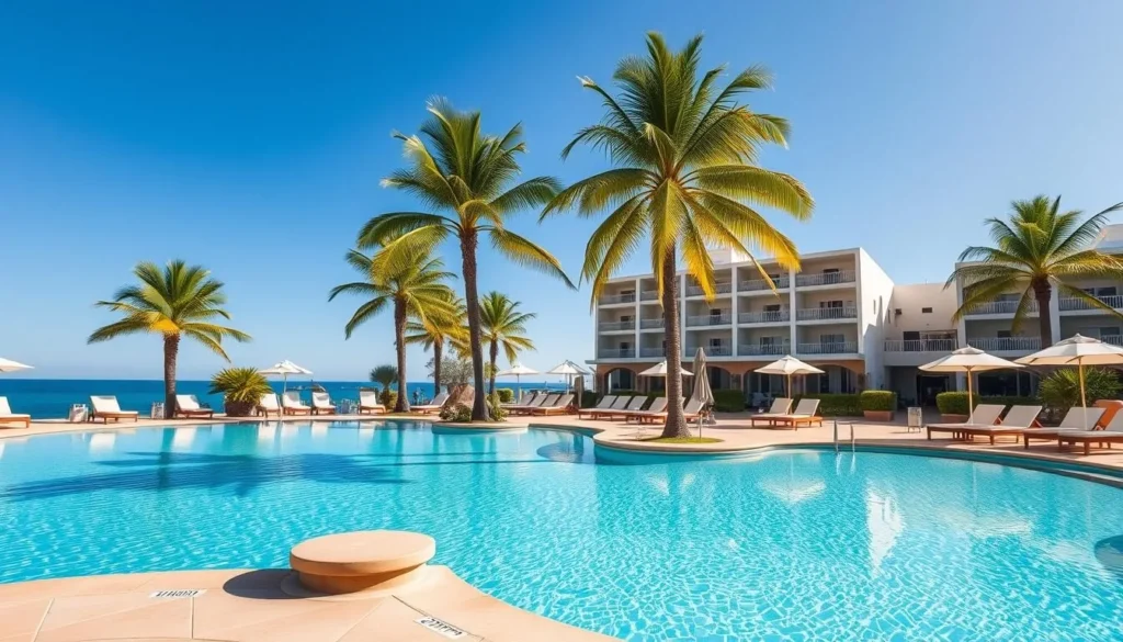 Beachfront hotel in La Paz Mexico with swimming pool overlooking the Sea of Cortez