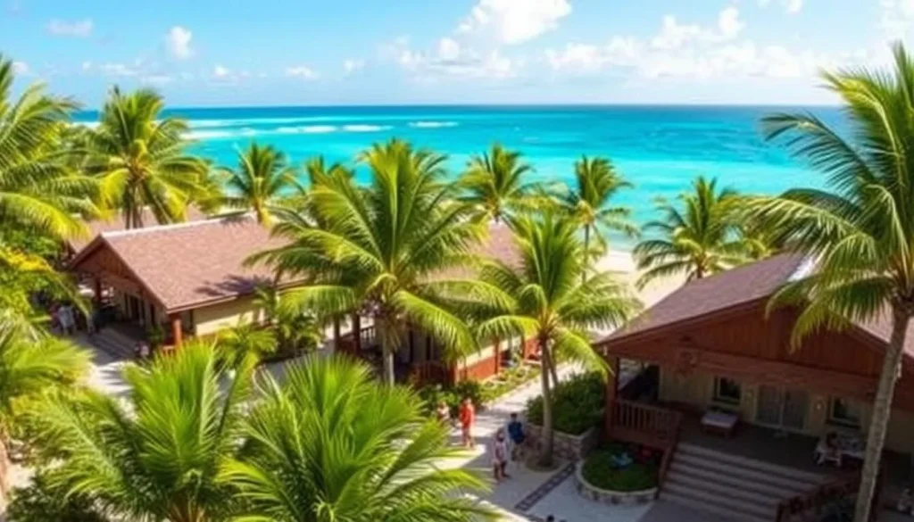 Beachfront resort at Sainte-Anne Beach Guadeloupe with bungalows