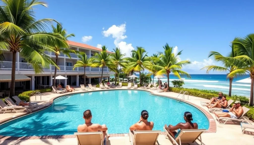 Beachfront resort in Les Trois-Ilets with swimming pool and palm trees