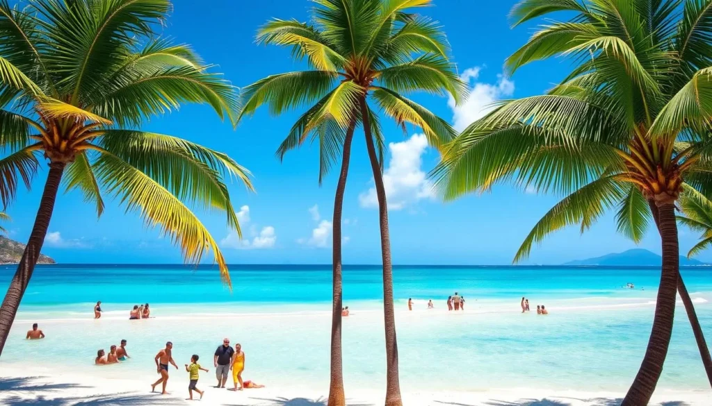 Beautiful coastline view of Simpson Bay with palm trees and beaches Beautiful coastline view of Simpson Bay with palm trees and beaches