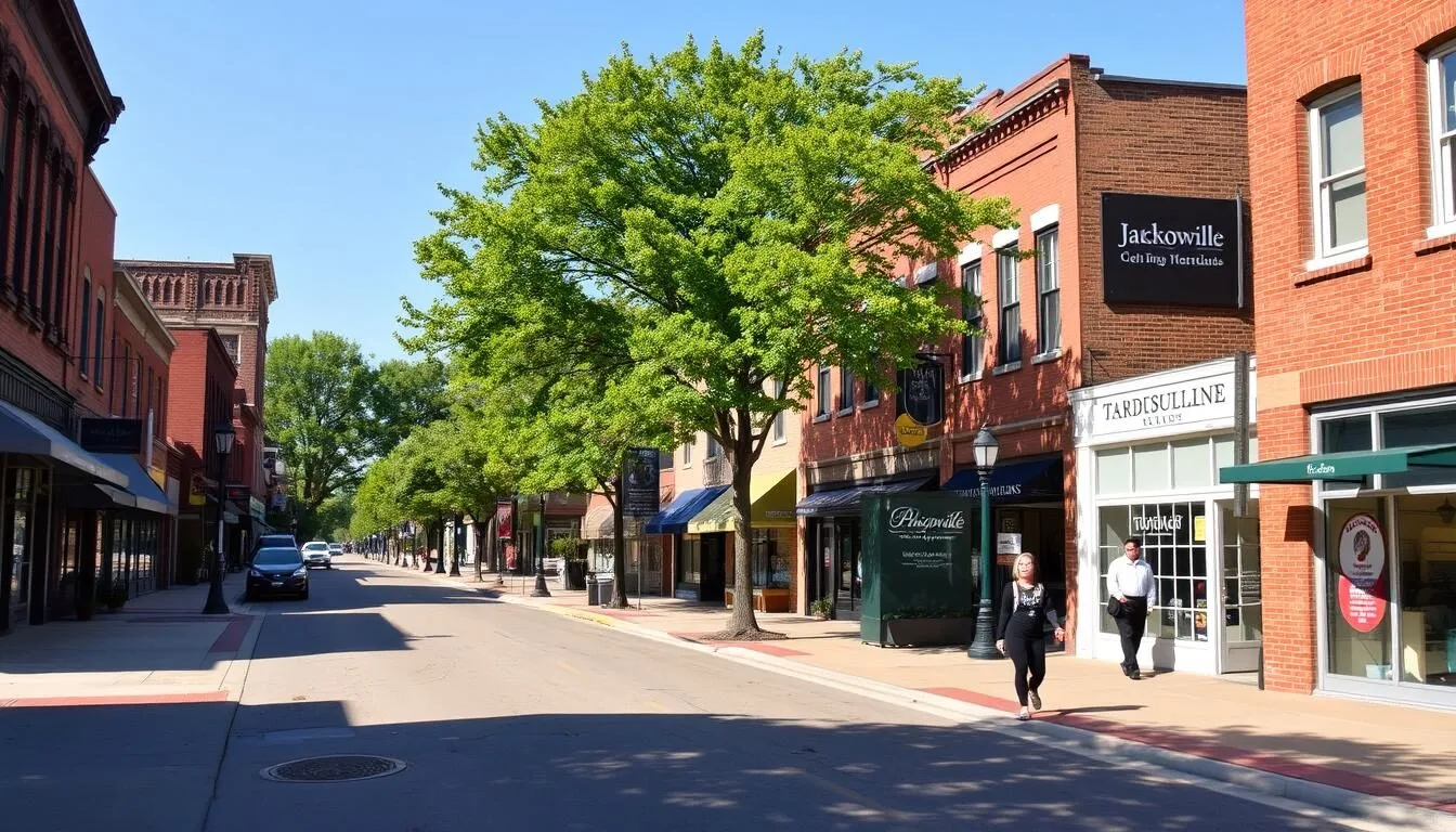Beautiful-downtown-Jacksonville-Illinois-with-historic-buildings-and-tree-lined-streets Beautiful downtown Jacksonville, Illinois with historic buildings and tree-lined streets