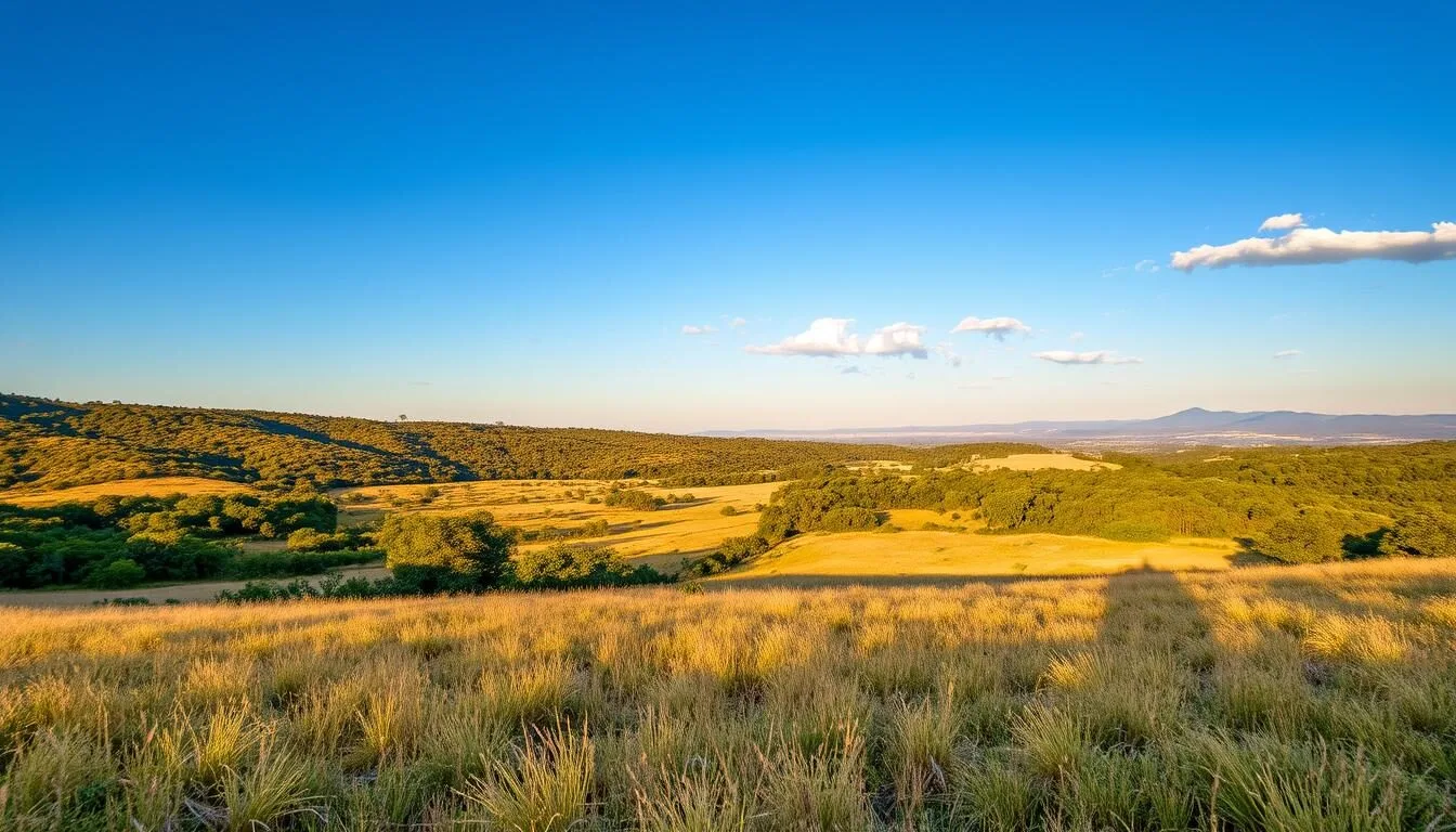 Beautiful landscape view of Ziwa Rhino Sanctuary Uganda showing the diverse habitat with savanna and woodland areas