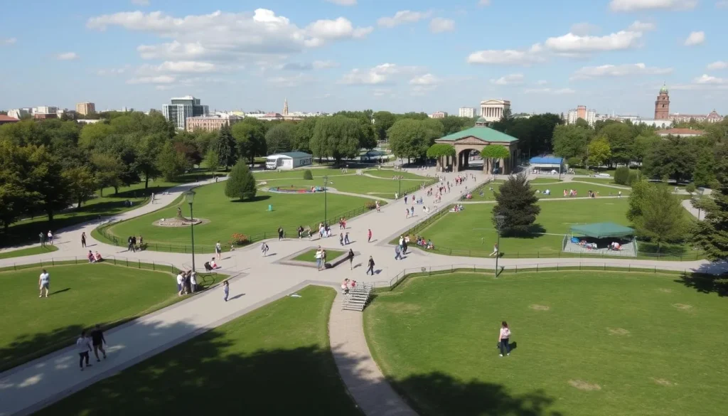 Belousov Central Park in Tula with people enjoying outdoor activities