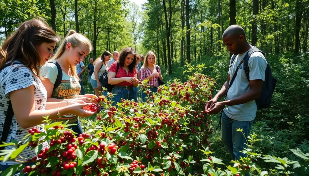 Berry picking in summer at Nizhnyaya Kama National Park Russia