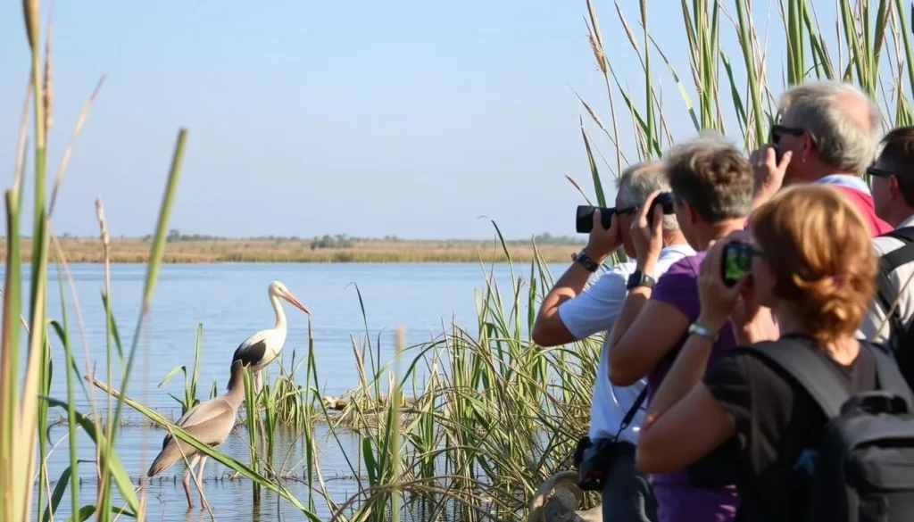 Birding at Lake Opeta with a Shoebill Stork visible in the papyrus Birding at Lake Opeta with a Shoebill Stork visible in the papyrus