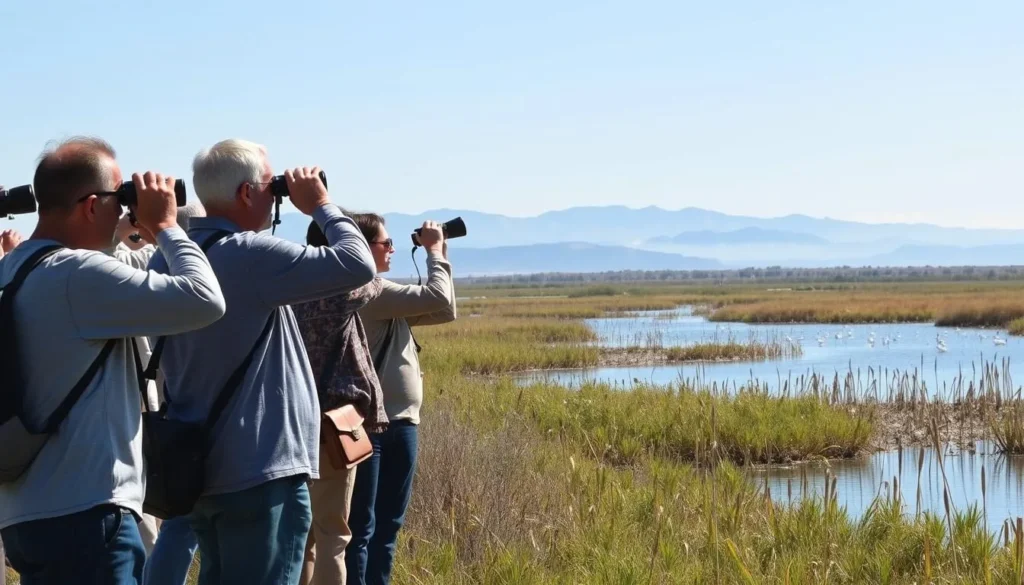 Birdwatchers observing wildlife at Point Mugu State Park wetlands Birdwatchers observing wildlife at Point Mugu State Park wetlands