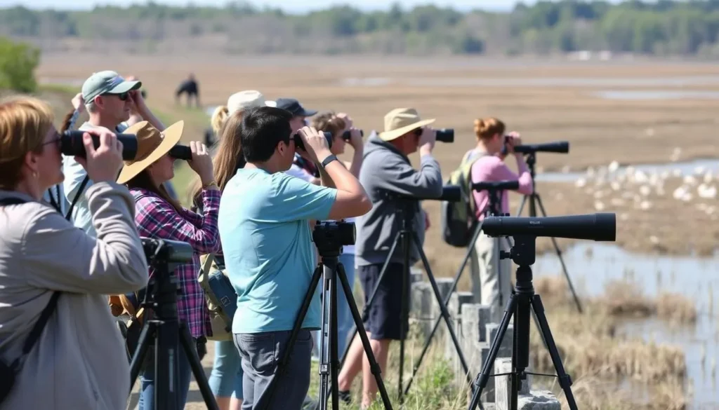 Birdwatching at Crab Orchard National Wildlife Refuge with people using binoculars