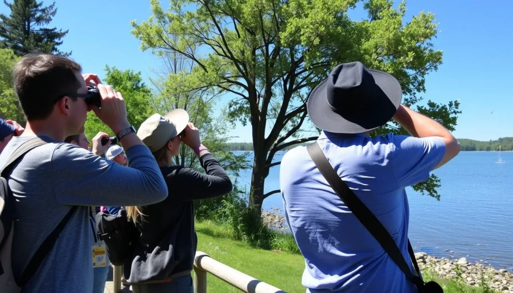Birdwatching at Hamilton County State Park with visitors using binoculars Birdwatching at Hamilton County State Park with visitors using binoculars