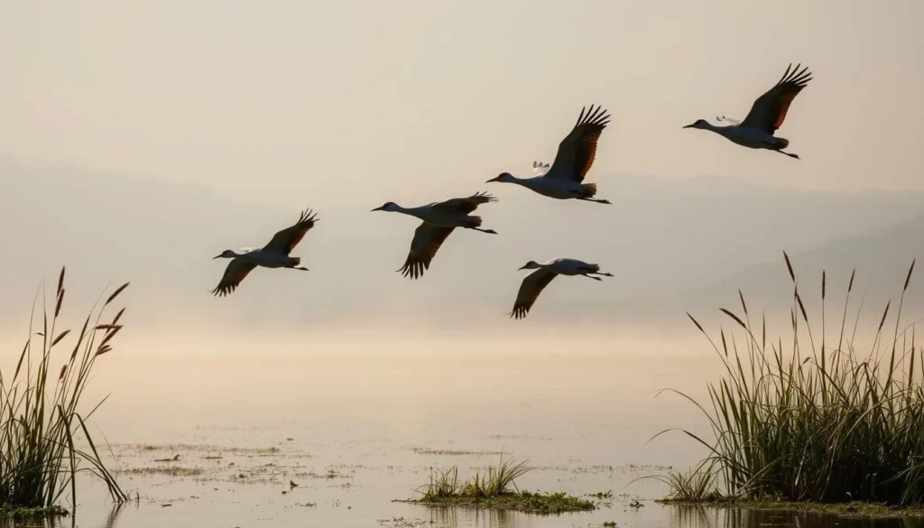 Birdwatching at Lake Bunyonyi with grey crowned cranes in flight