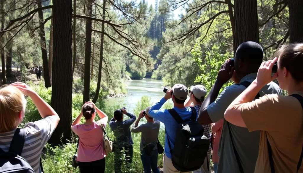Birdwatching at McConnell State Recreation Area California with diverse visitors observing wildlife Birdwatching at McConnell State Recreation Area California with diverse visitors observing wildlife