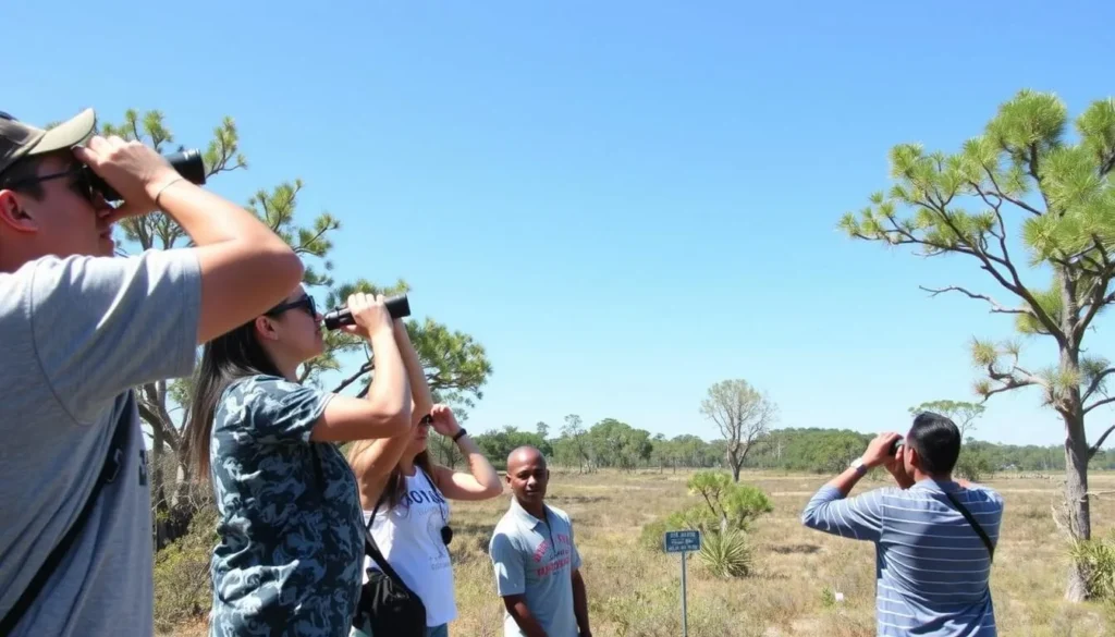 Birdwatching at Price's Scrub State Park with diverse visitors using binoculars