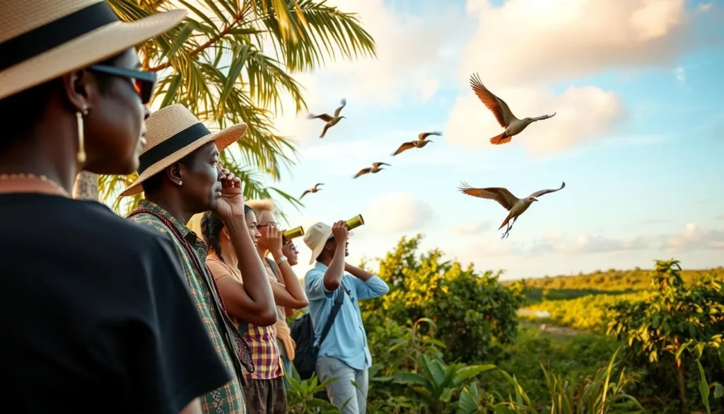 Birdwatching on Wakenaam Island with diverse tropical birds in natural habitat