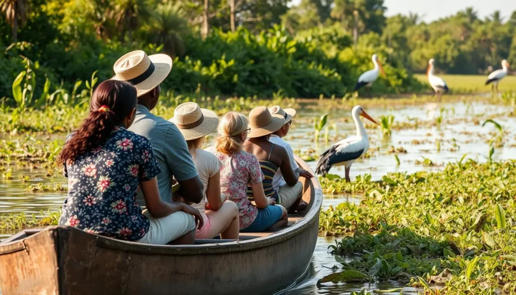 Birdwatching tour in Mabamba Swamp with guide pointing out a shoebill stork Birdwatching tour in Mabamba Swamp with guide pointing out a shoebill stork