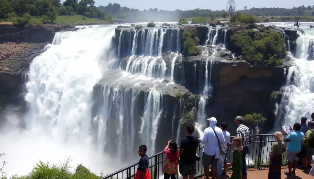 Blue Nile Falls (Tis Issat) near Bahir Dar Ethiopia, one of the best things to do showing the impressive waterfall with rainbow