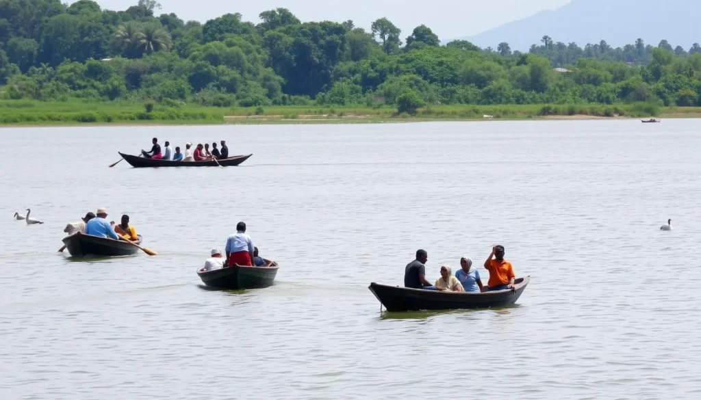 Boat trip on Lake Tana, Bahir Dar Ethiopia showing traditional papyrus boats and birdlife