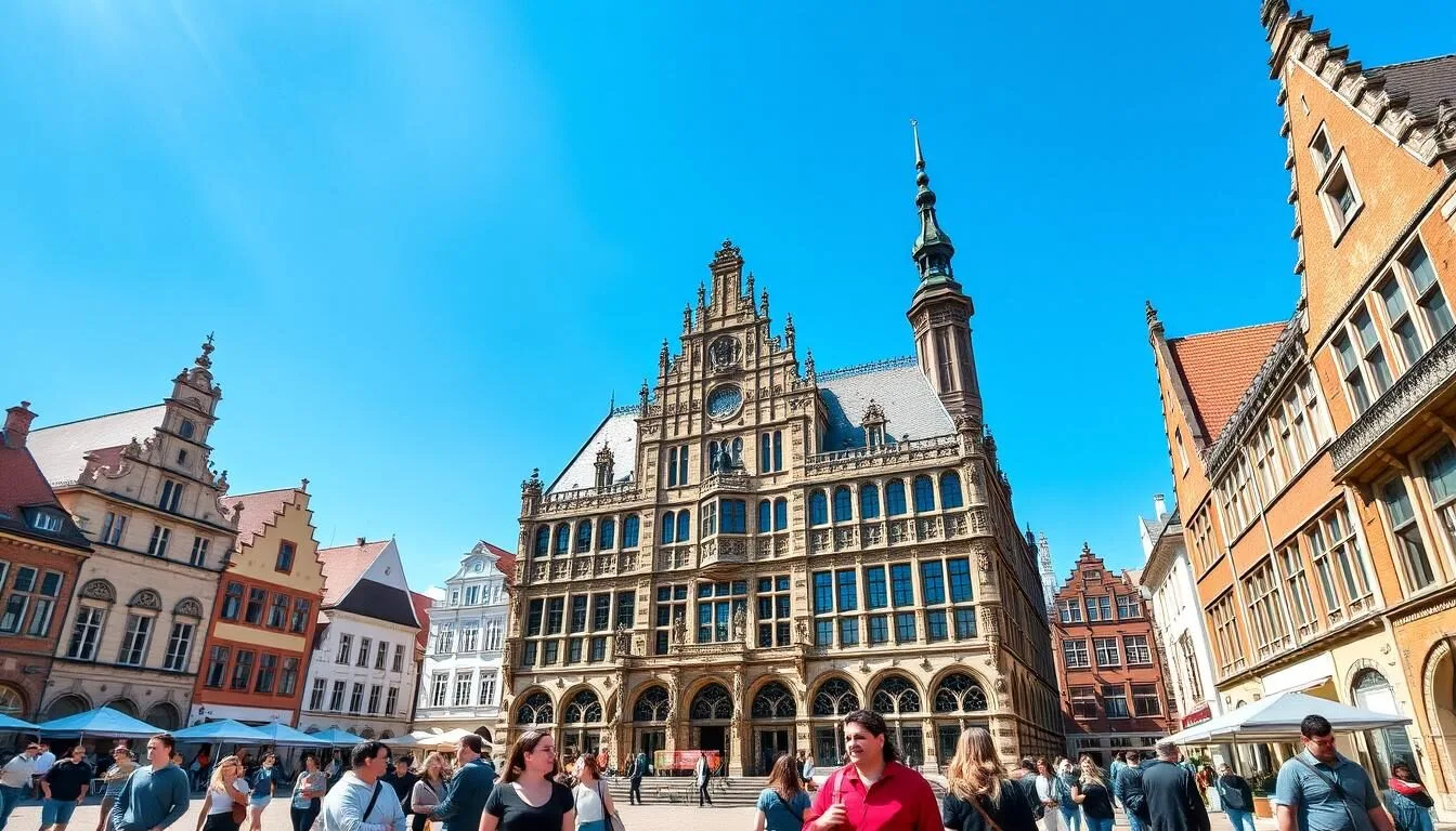Bremens-historic-market-square-with-Town-Hall-and-Roland-statue-on-a-sunny-day-Bremen Bremen's historic market square with Town Hall and Roland statue on a sunny day, Bremen, Germany: Best Things to Do - Top Picks
