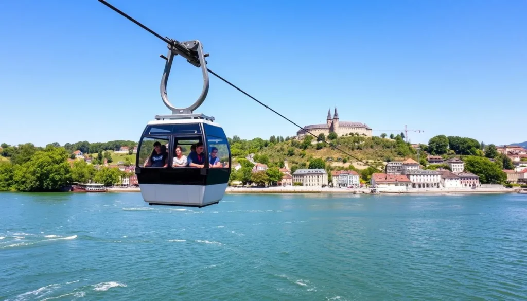 Cable car over Rhine river to Ehrenbreitstein Fortress in Koblenz Germany