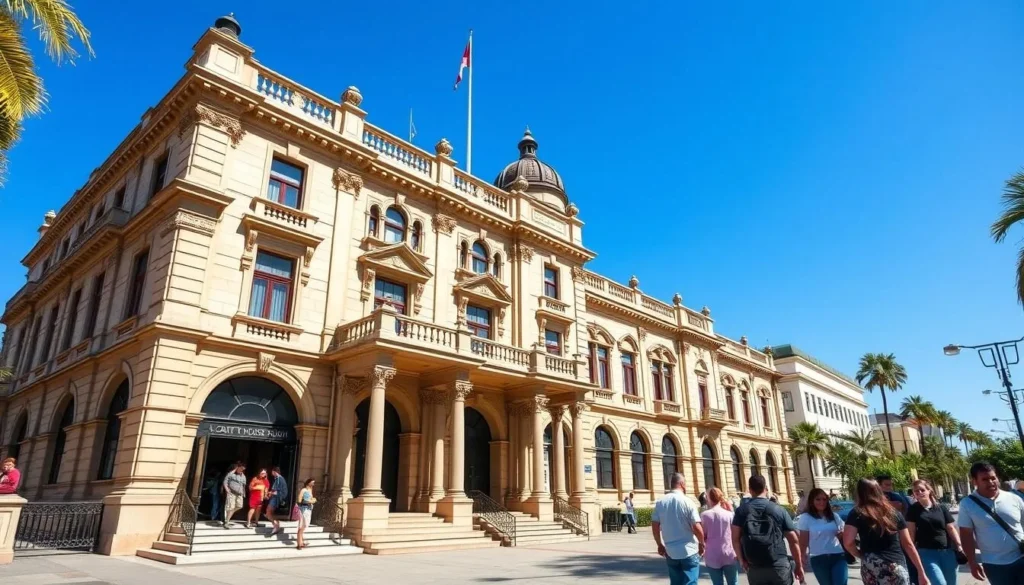 Cairo Custom House Museum exterior showing Italianate architecture with visitors entering Cairo Custom House Museum exterior showing Italianate architecture with visitors entering