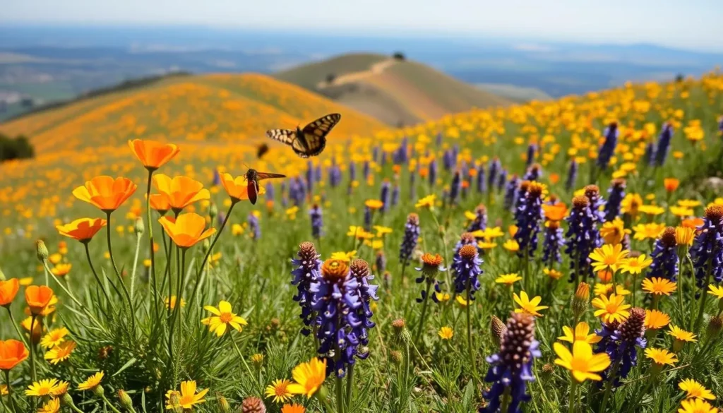 California wildflowers blooming on Mount Diablo slopes with butterfly pollinators California wildflowers blooming on Mount Diablo slopes with butterfly pollinators