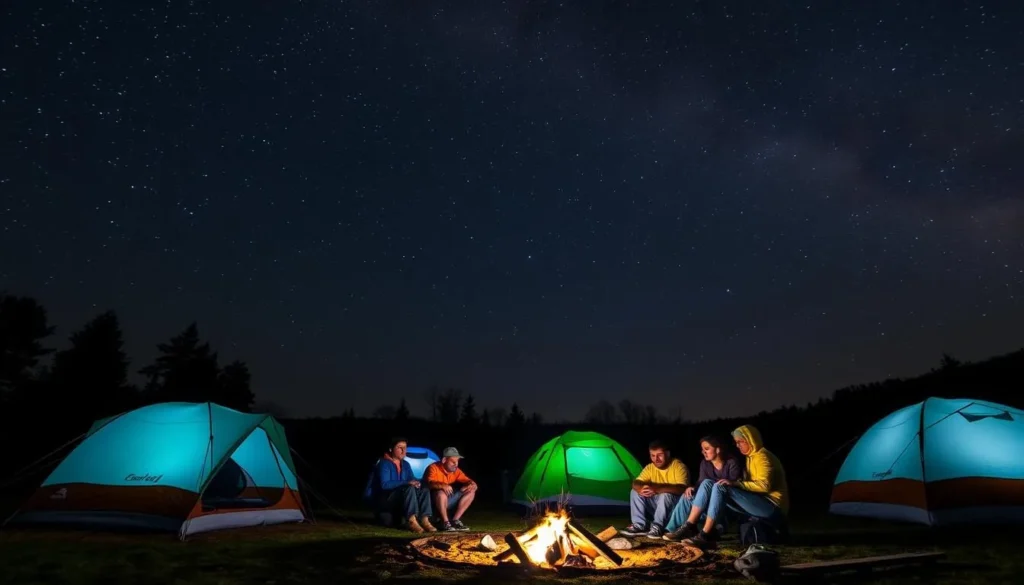 Camping area at Cherry Springs State Park Pennsylvania with tents under starry sky Camping area at Cherry Springs State Park Pennsylvania with tents under starry sky