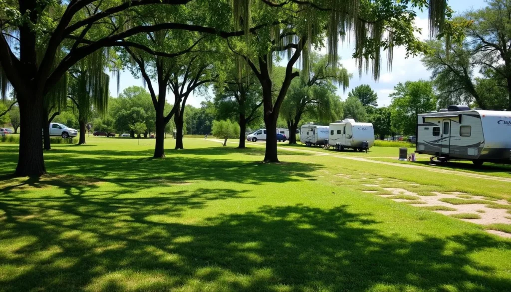Camping area at Horseshoe Lake Alexander County State Park Illinois with RV and tent sites Camping area at Horseshoe Lake Alexander County State Park Illinois with RV and tent sites
