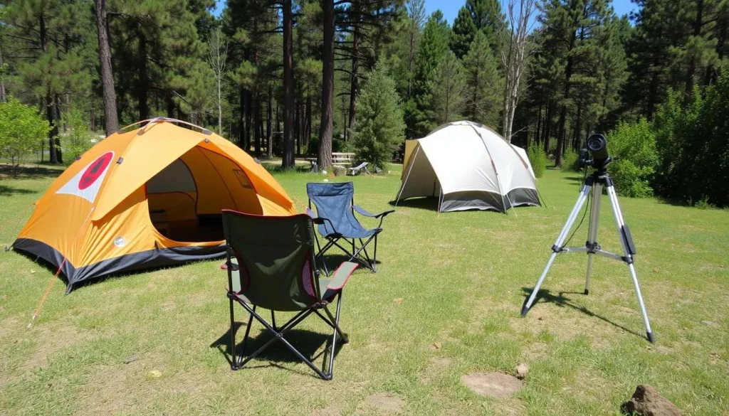 Camping gear and telescope setup at Cherry Springs State Park Pennsylvania Camping gear and telescope setup at Cherry Springs State Park Pennsylvania