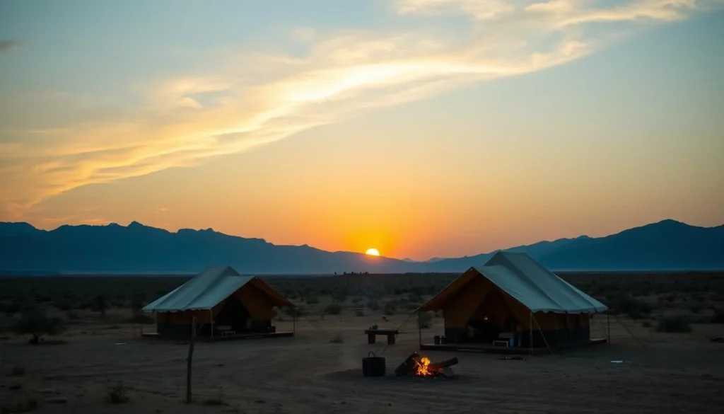 Camping site near Yangudi Rassa National Park Ethiopia at sunset