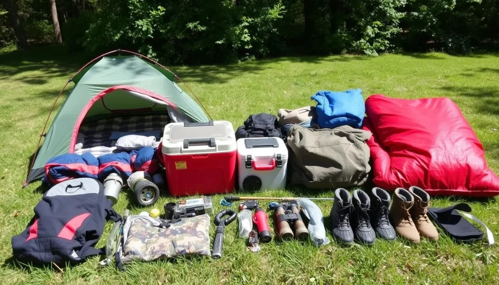 Camping supplies and equipment laid out for a trip to Hamilton County State Park Camping supplies and equipment laid out for a trip to Hamilton County State Park