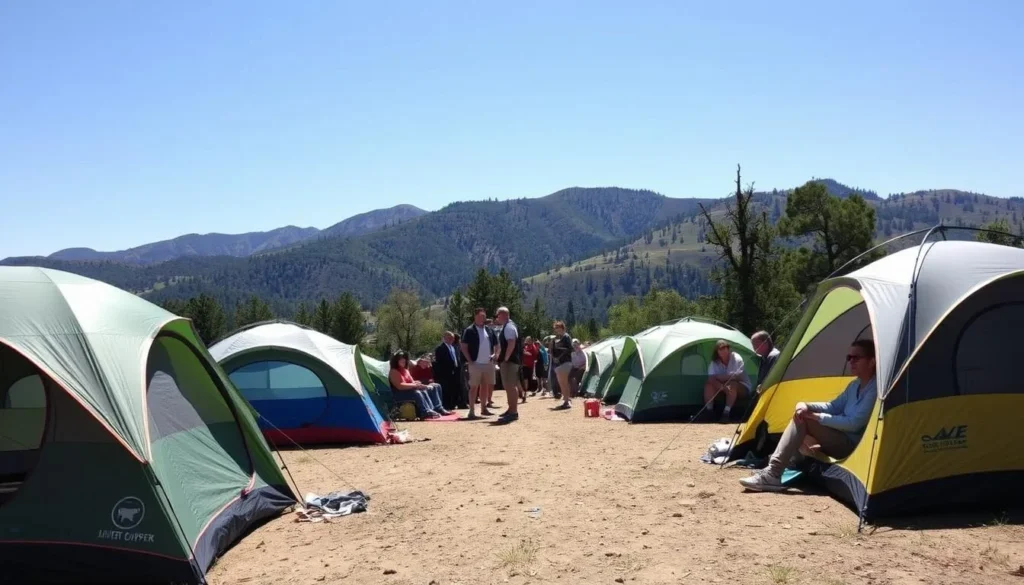 Campsite at Juniper Campground on Mount Diablo with tents and mountain views Campsite at Juniper Campground on Mount Diablo with tents and mountain views