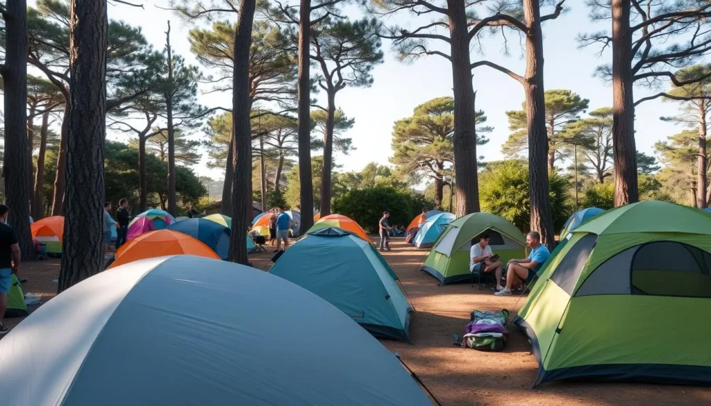 Campsite at McGrath State Beach California with tents set up among trees Campsite at McGrath State Beach California with tents set up among trees
