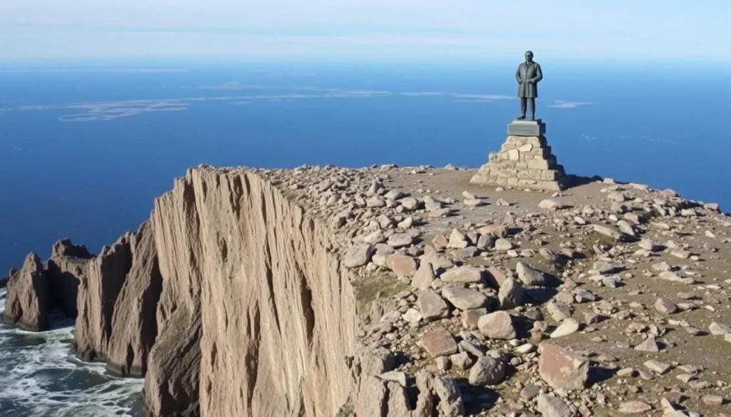 Cape Dezhnev, the easternmost point of Eurasia with monument and rocky coastline Cape Dezhnev, the easternmost point of Eurasia with monument and rocky coastline