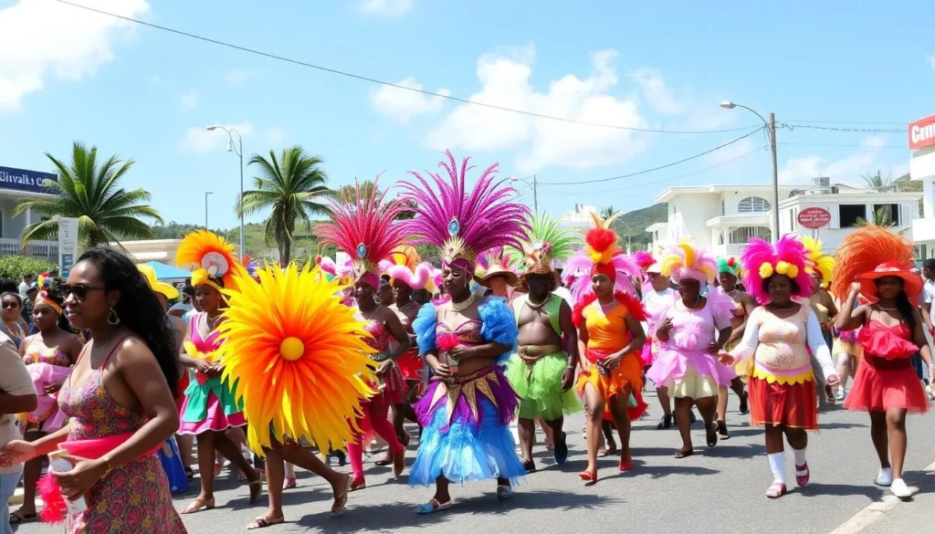 Carnival celebration in Grand Case with colorful costumes and parade