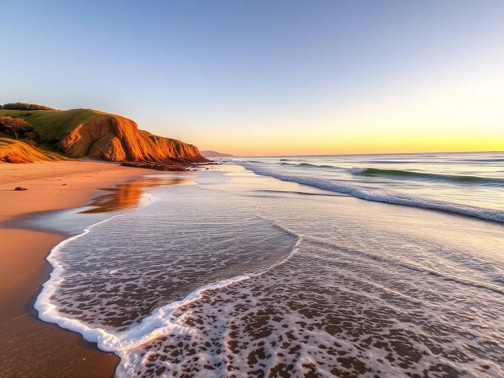 Caspar Headlands State Beach California during sunset in early fall with golden light illuminating the coastline Caspar Headlands State Beach California during sunset in early fall with golden light illuminating the coastline