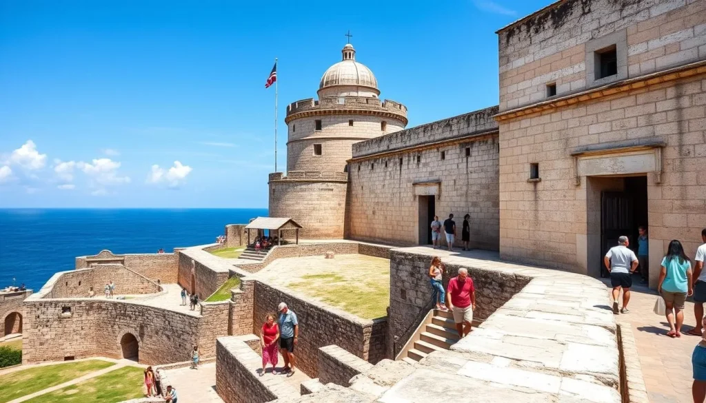 Castillo de San Severino fortress in Matanzas with tourists exploring the historic site