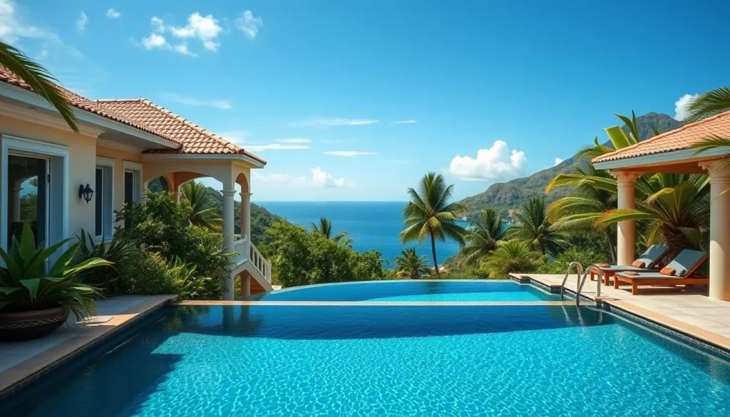 Charming villa accommodation in Montserrat with ocean view and lush surroundings