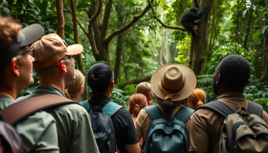 Chimpanzee tracking in Kibale Forest National Park, a popular activity among Fort Portal Uganda things to do