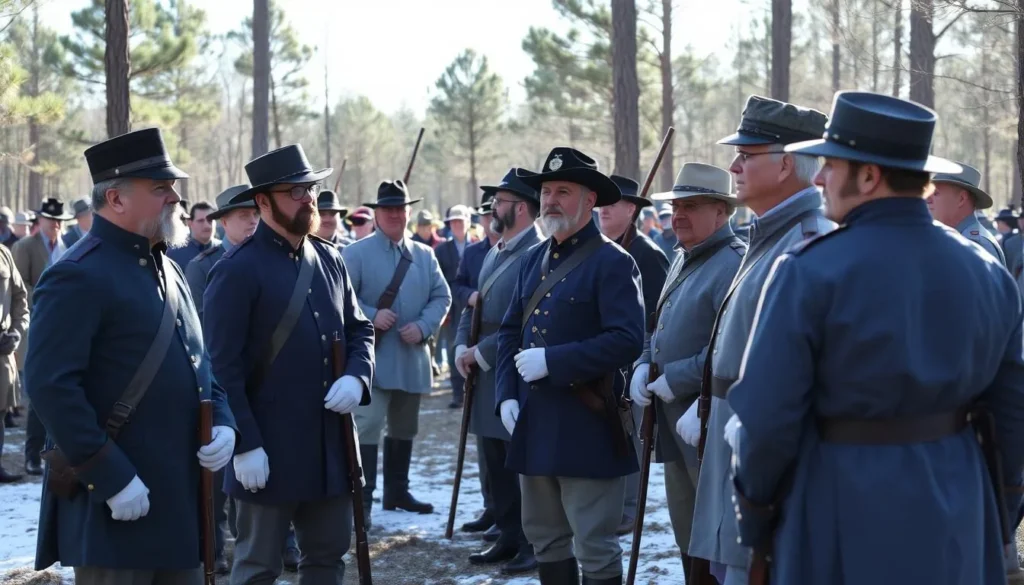 Civil War reenactors in period uniforms at Olustee Battlefield during the February reenactment event