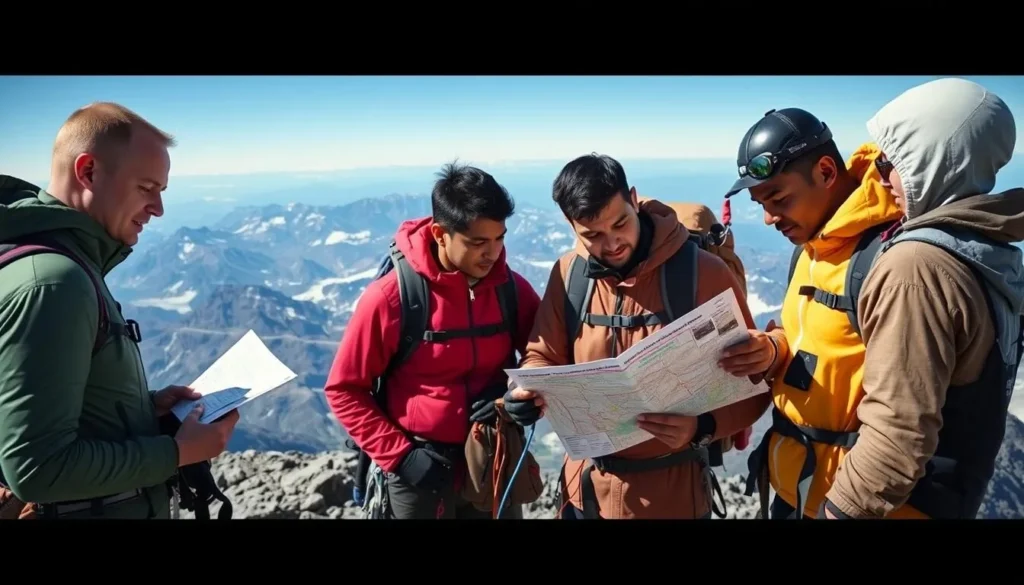 Climbers checking safety equipment and discussing route plans before ascending Pico de Orizaba