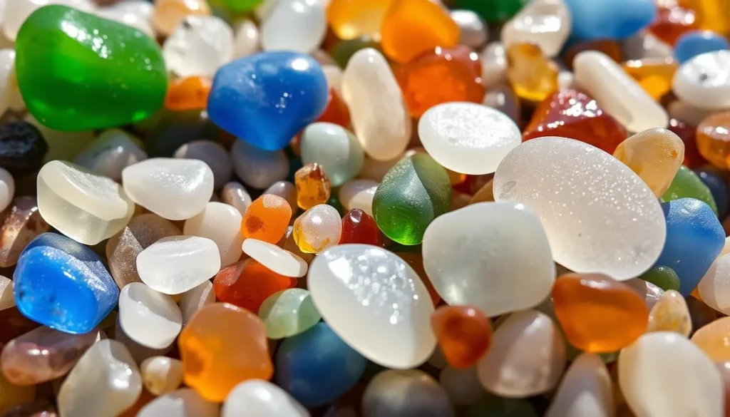 Close-up of colorful sea glass at Glass Beach Fort Bragg California