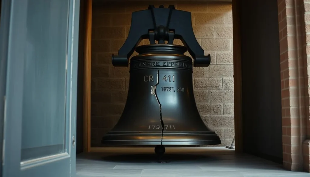 Close-up view of the Kaskaskia Bell (Liberty Bell of the West) inside the State Memorial building Close-up view of the Kaskaskia Bell (Liberty Bell of the West) inside the State Memorial building
