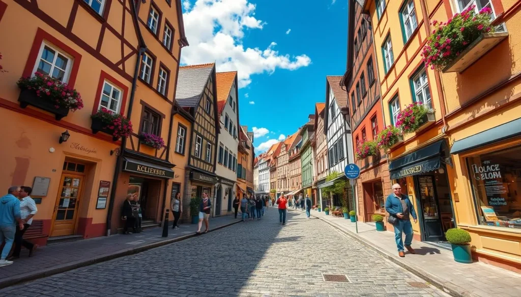 Cobblestone streets and colorful buildings in Koblenz Germany Old Town