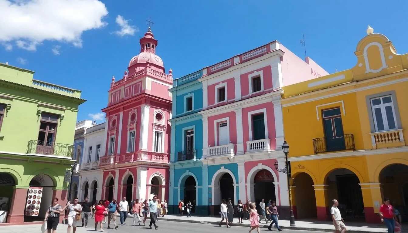 Colonial buildings in Sancti Spiritus with colorful facades and traditional architecture