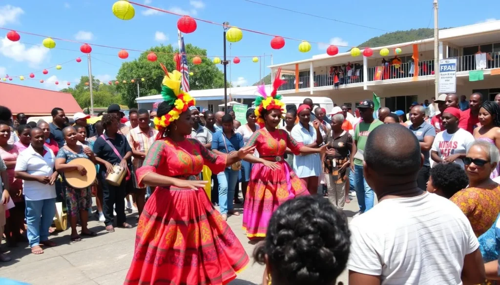 Colorful Jounen Kwéyòl (Creole Day) celebrations in Choiseul with traditional dancers in national dress
