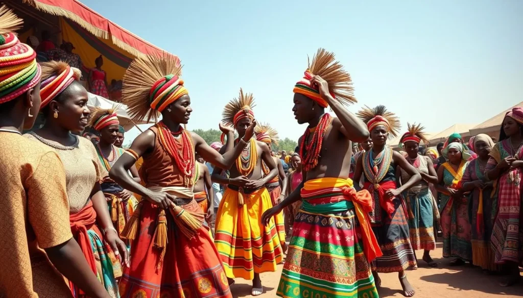 Colorful Sidama cultural celebration with traditional clothing and dancing