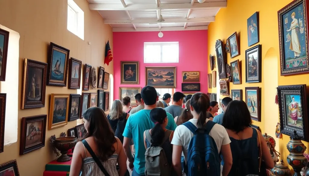 Colorful art gallery in nearby Todos Santos with traditional Mexican artwork displayed