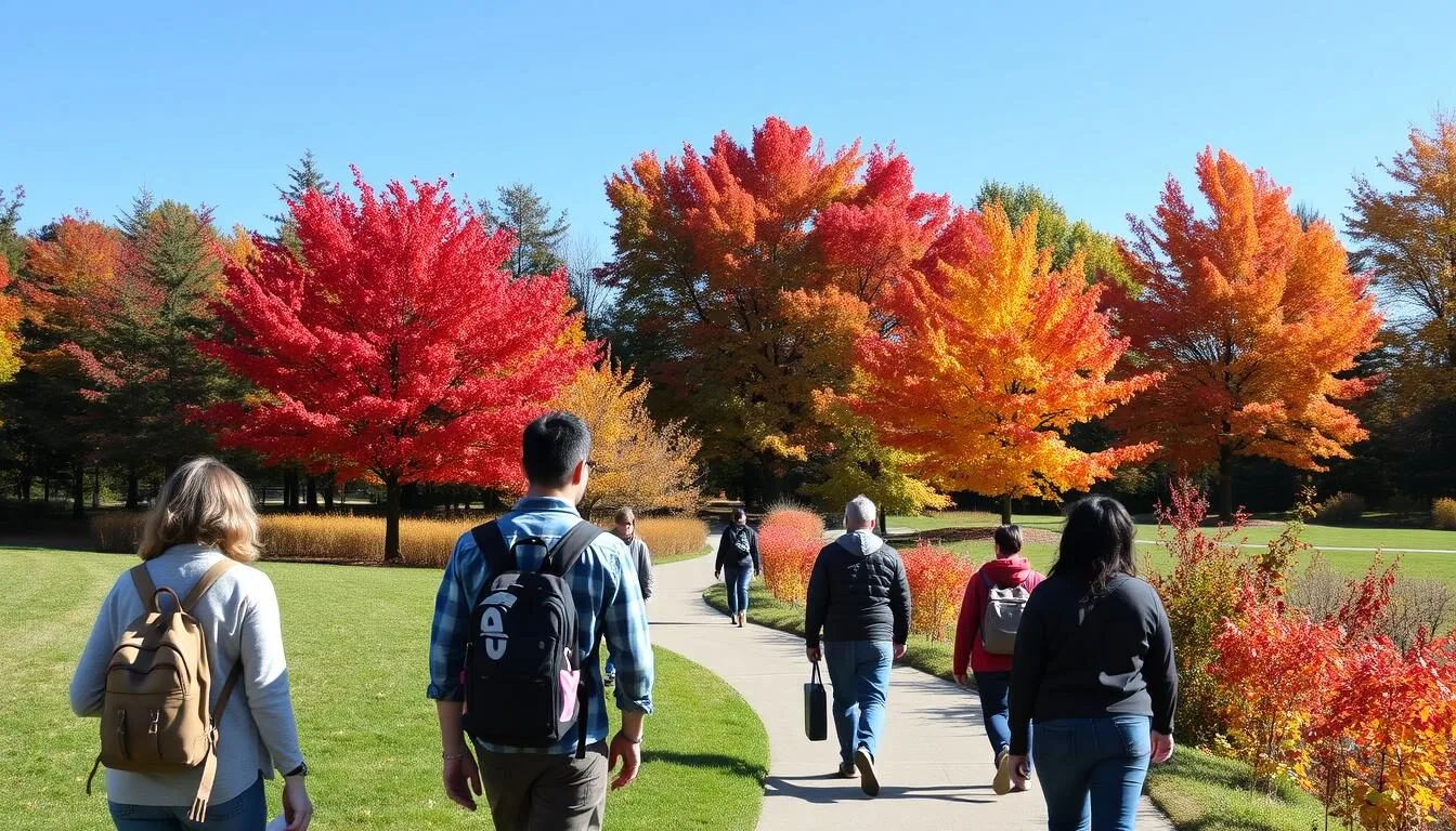Colorful-autumn-foliage-in-Middletown-Township-Pennsylvania-park-with-visitors-enjoying-the Colorful autumn foliage in Middletown Township Pennsylvania park with visitors enjoying the scenery