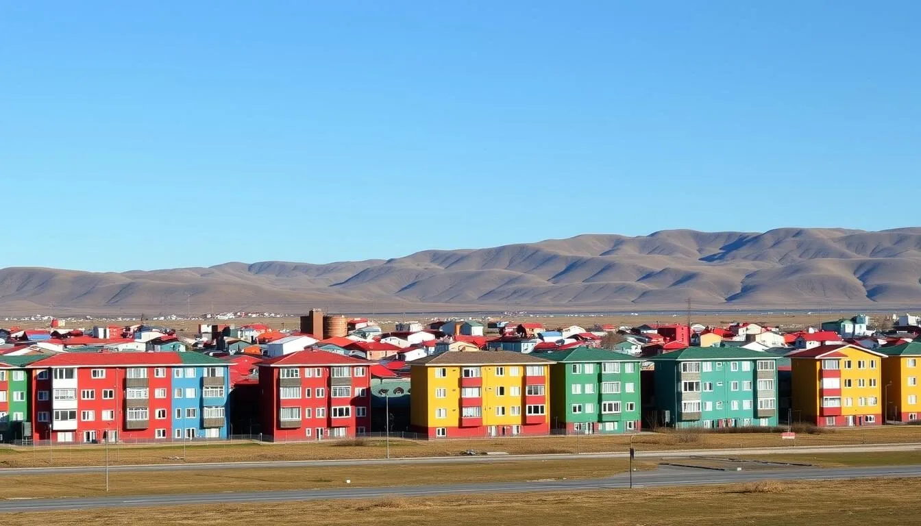 Colorful-houses-of-Anadyr-the-capital-of-Chukotka-Autonomous-Okrug-with-mountains-in-the Colorful houses of Anadyr, the capital of Chukotka Autonomous Okrug, with mountains in the background