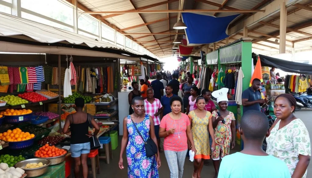 Colorful stalls at Lethem Market with local produce and crafts